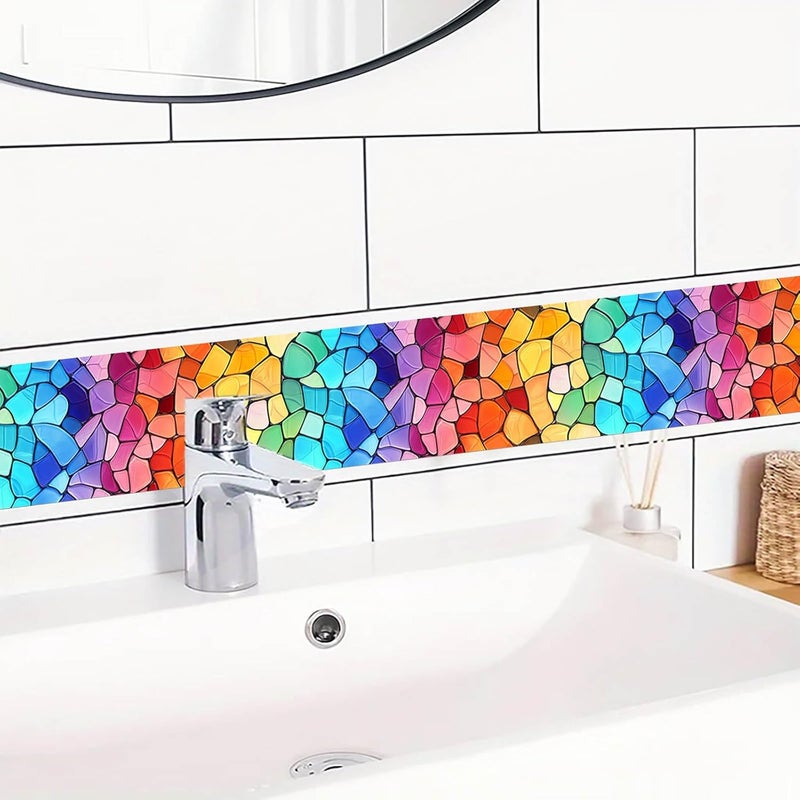 IVN Wallpaper Border Peel and Stick Decorative Wall Trim Self Adhesive Vibrant Mosaic Design Wallpaper for Bathroom Laundry Room Pool Area Mirror Frame Shelf Wall Edge 4x196 Inch - Image 5
